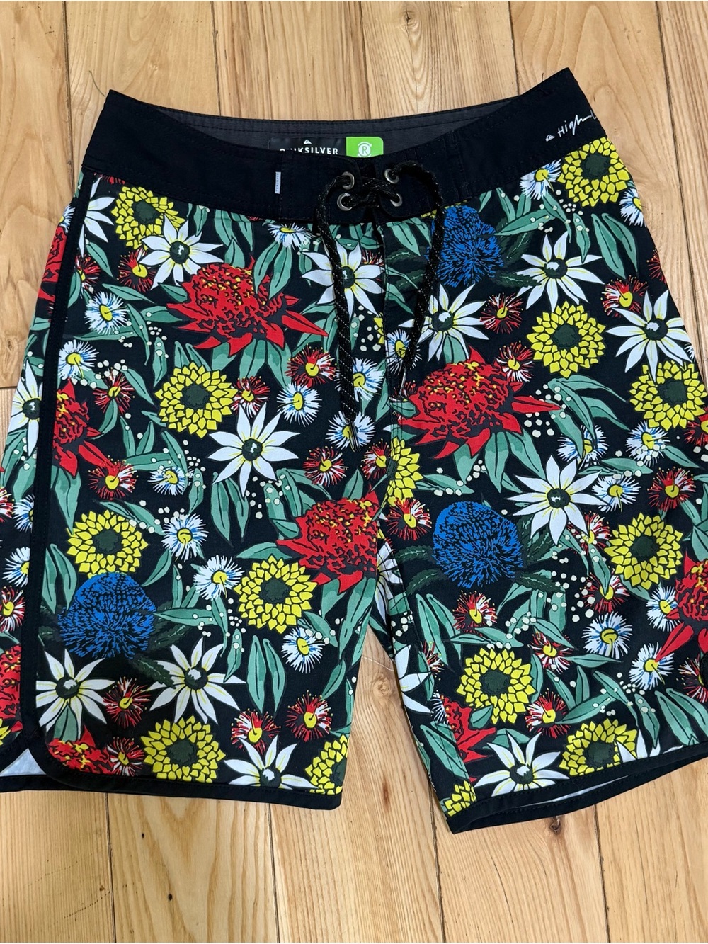 Quiksilver Boys Black Tropical Floral Swim Trunks